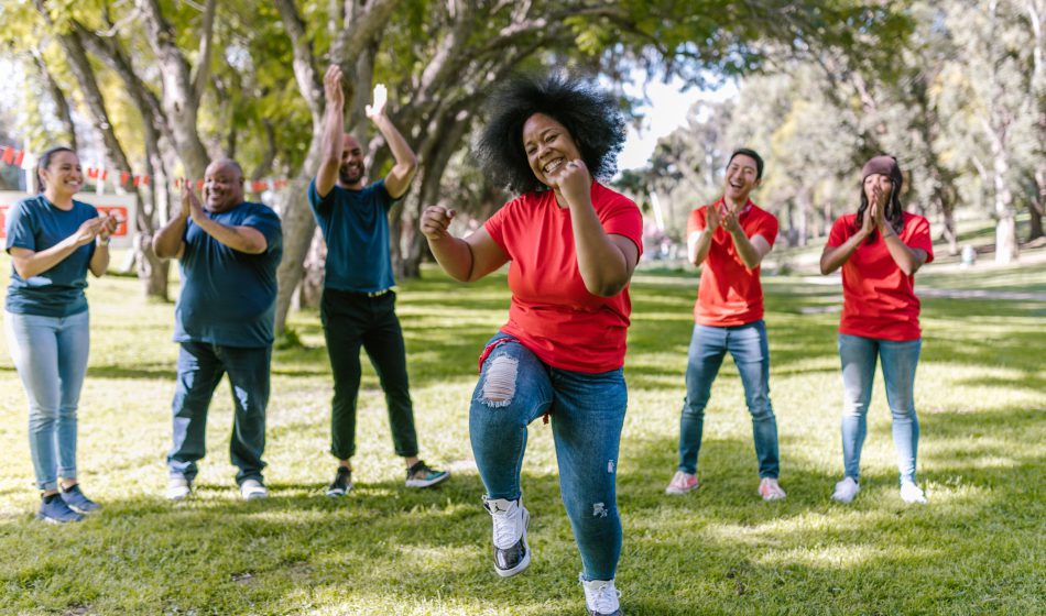 Diverse women exercising